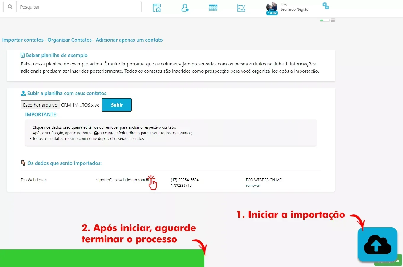 Planilha para subir contatos